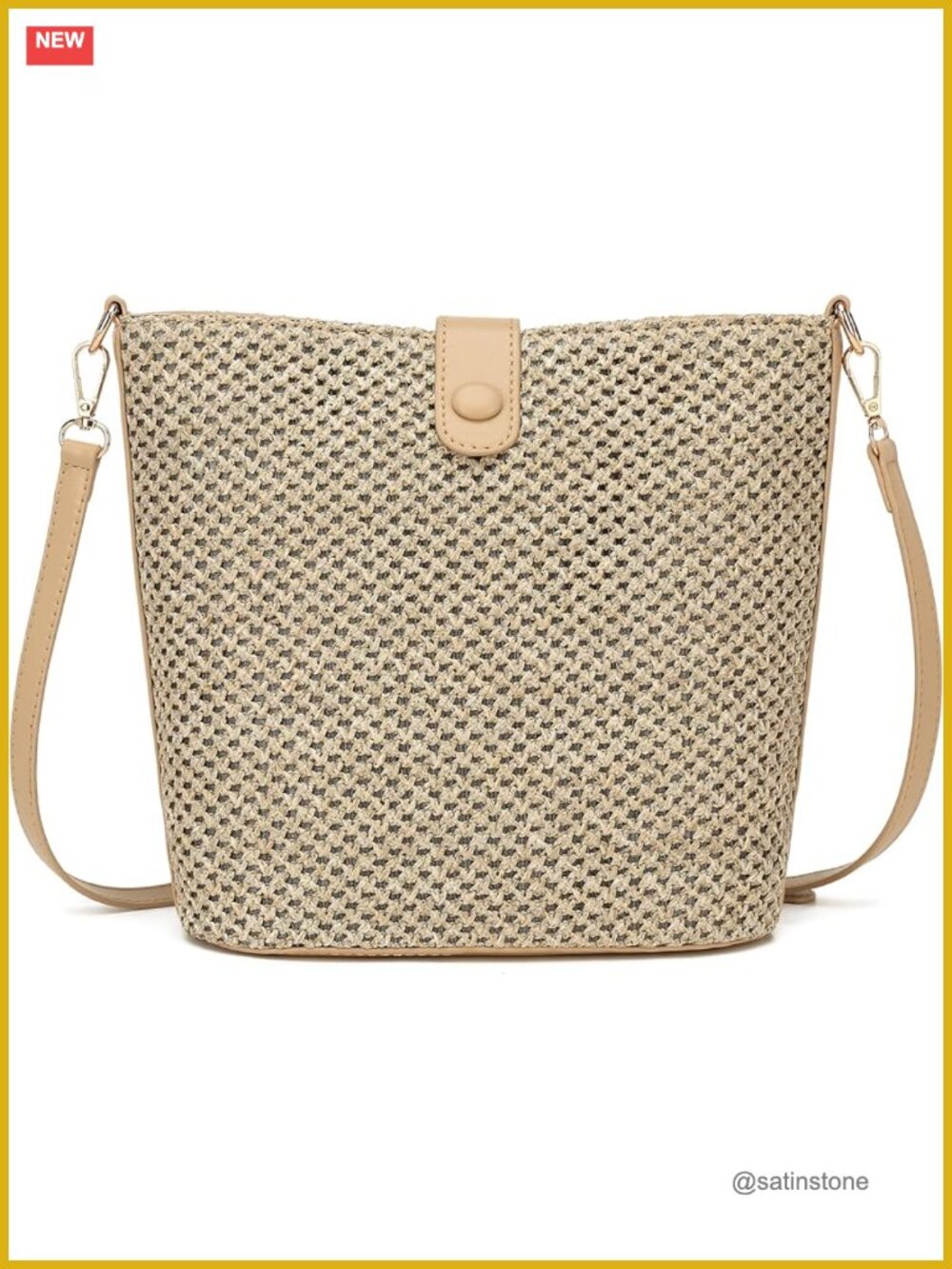 Woven Straw Crossbody Bag with Leather Strap Beach Summer Purse - Picture 1 of 7